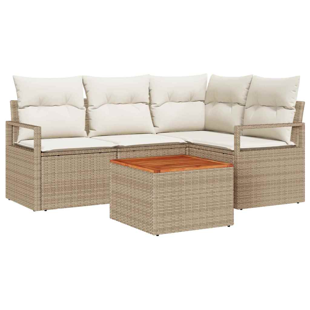 5-piece Garden Sofa Set Beige and Cream Poly Rattan