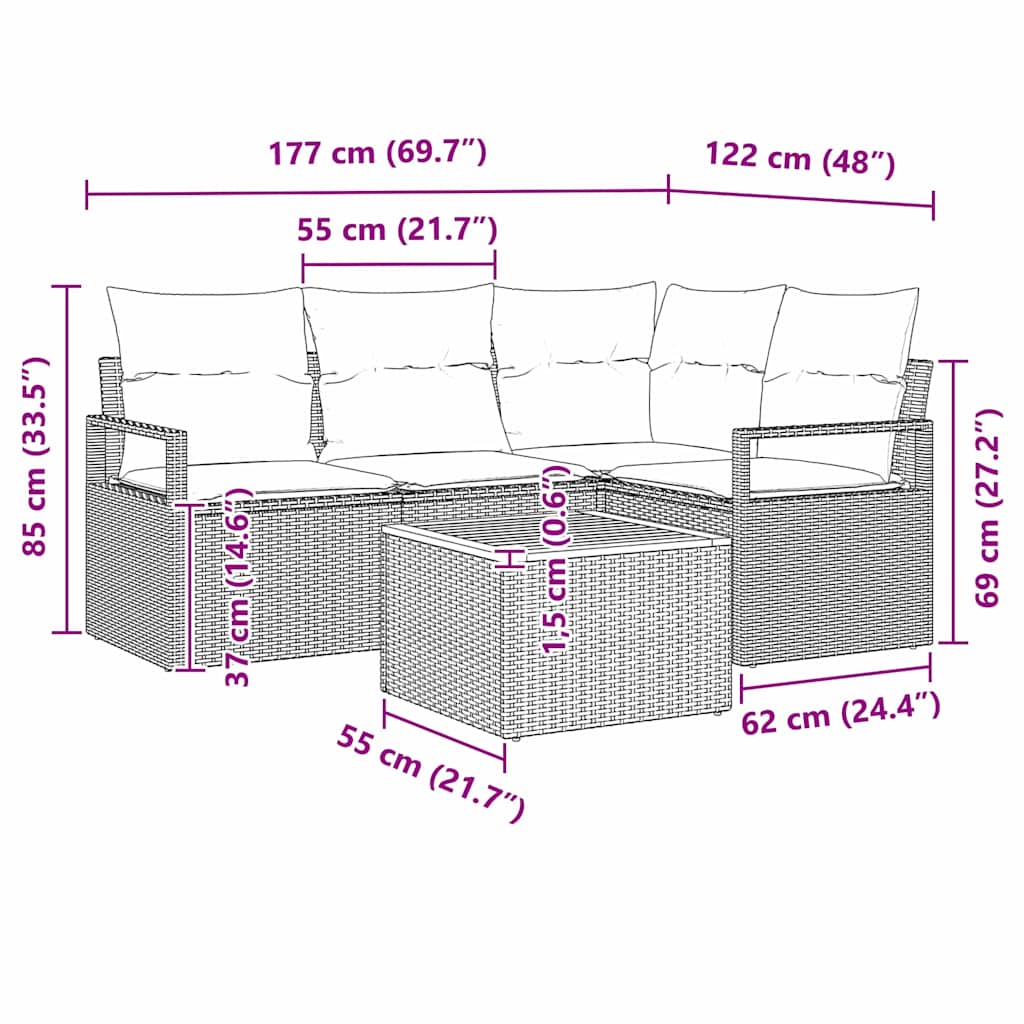 5-piece Garden Sofa Set Beige and Cream Poly Rattan