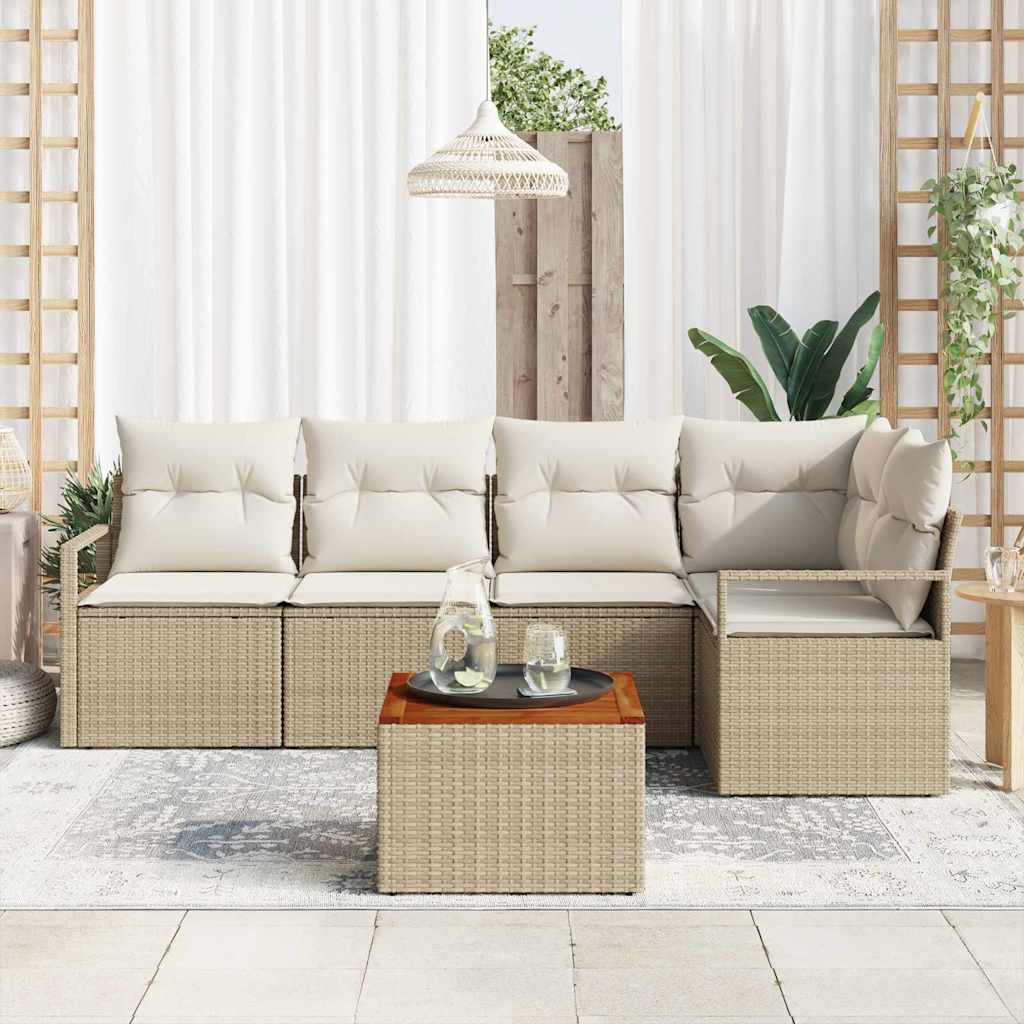 Conjunto de sofás de jardín 6 pcs Beige y Crema ratán sintético