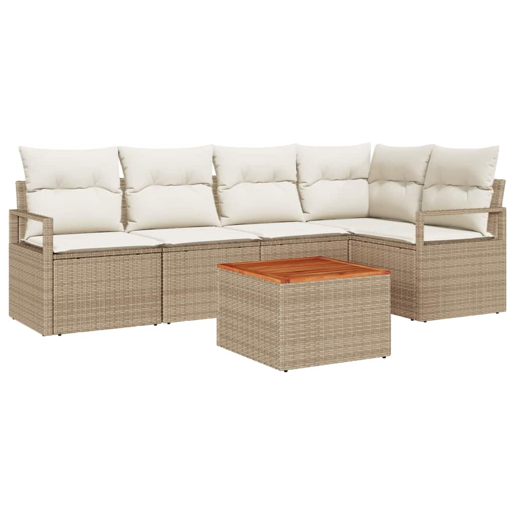 Conjunto de sofás de jardín 6 pcs Beige y Crema ratán sintético