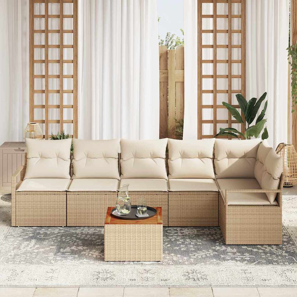 Conjunto de sofás de jardín 7 pcs Beige y Crema ratán sintético