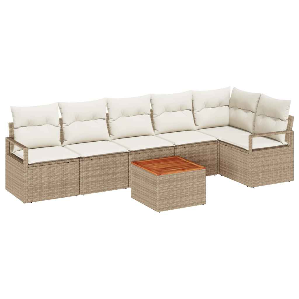 Conjunto de sofás de jardín 7 pcs Beige y Crema ratán sintético