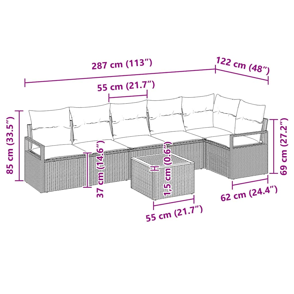 Conjunto de sofás de jardín 7 pcs Beige y Crema ratán sintético