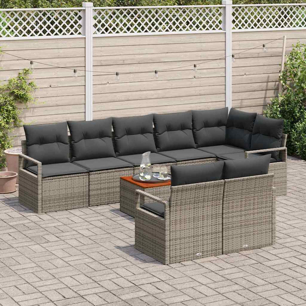 Conjunto de sofás de jardín 9 pcs Gris ratán sintético