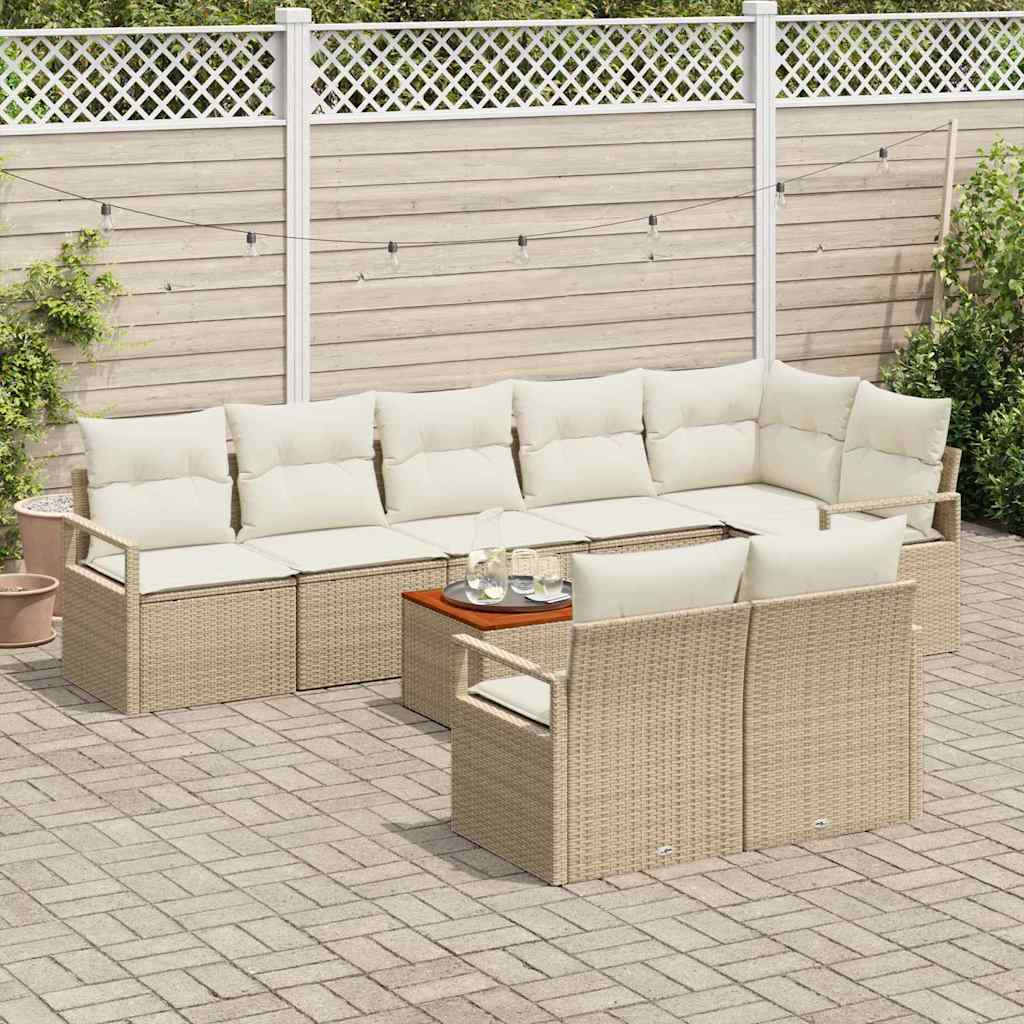 Conjunto de sofás de jardín 9 pcs Beige y Crema ratán sintético