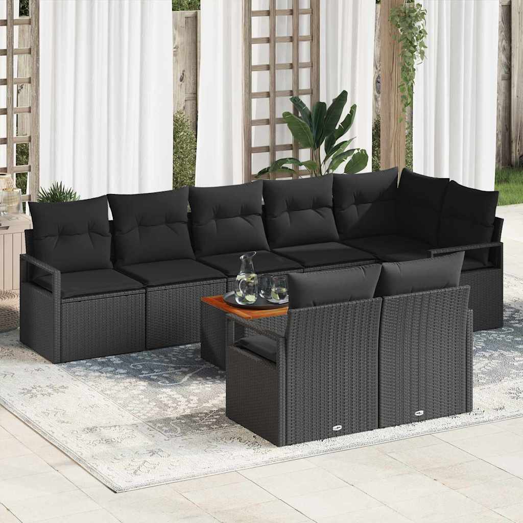 Conjunto de sofás de jardín 9 pcs Negro ratán sintético