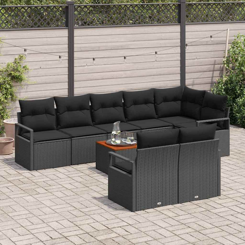 Conjunto de sofás de jardín 9 pcs Negro ratán sintético