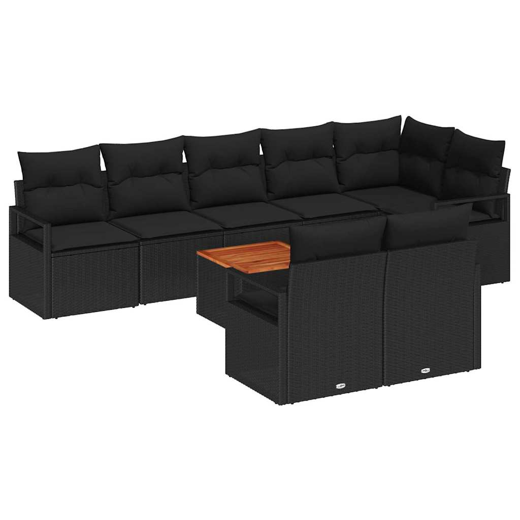 Conjunto de sofás de jardín 9 pcs Negro ratán sintético