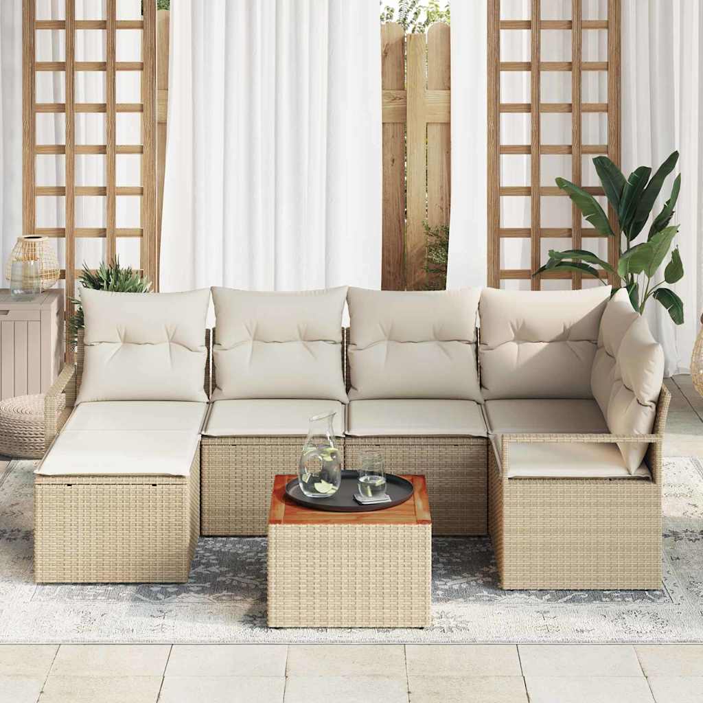 Conjunto de sofás de jardín 7 pcs Beige y Crema ratán sintético