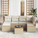 Conjunto de sofás de jardín 7 pcs Beige y Crema ratán sintético