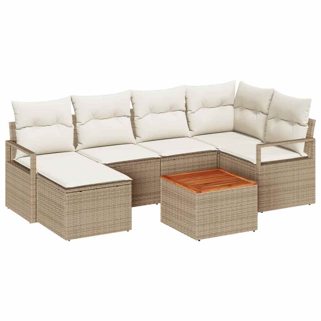 Conjunto de sofás de jardín 7 pcs Beige y Crema ratán sintético