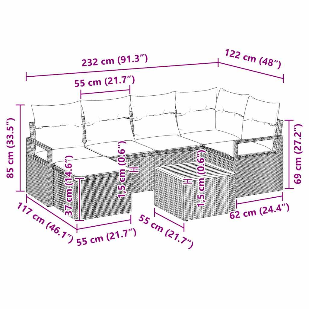 Conjunto de sofás de jardín 7 pcs Beige y Crema ratán sintético