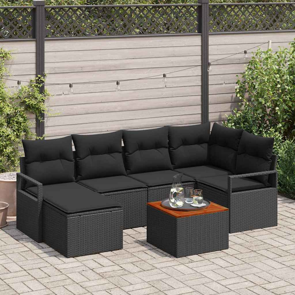 Conjunto de sofás de jardín 7 pcs Beige y Crema ratán sintético