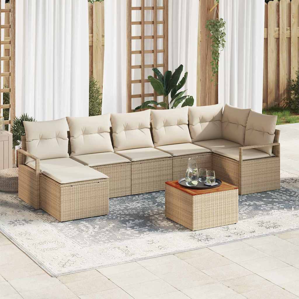Conjunto de sofás de jardín 8 pcs Beige y Crema ratán sintético