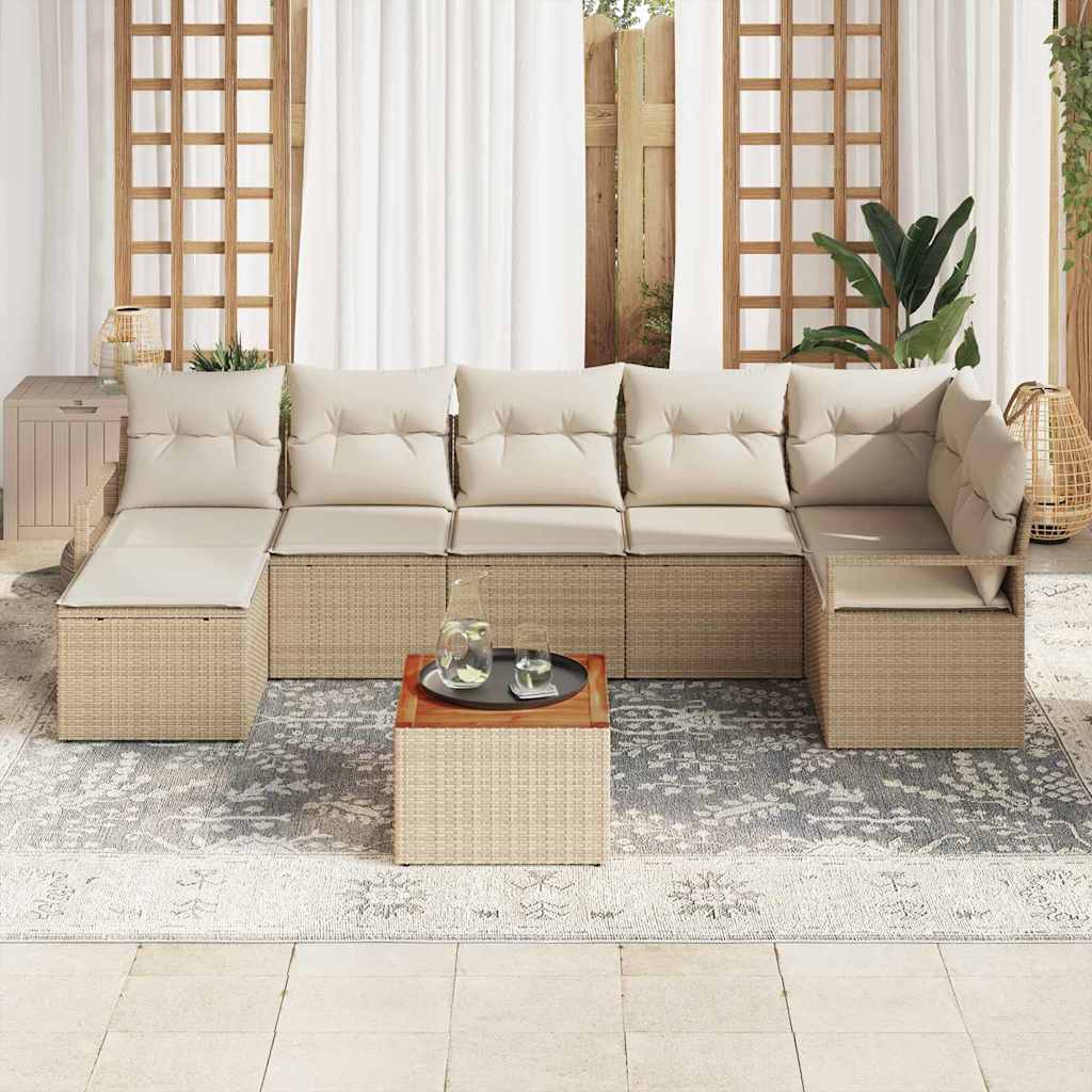 Conjunto de sofás de jardín 8 pcs Beige y Crema ratán sintético