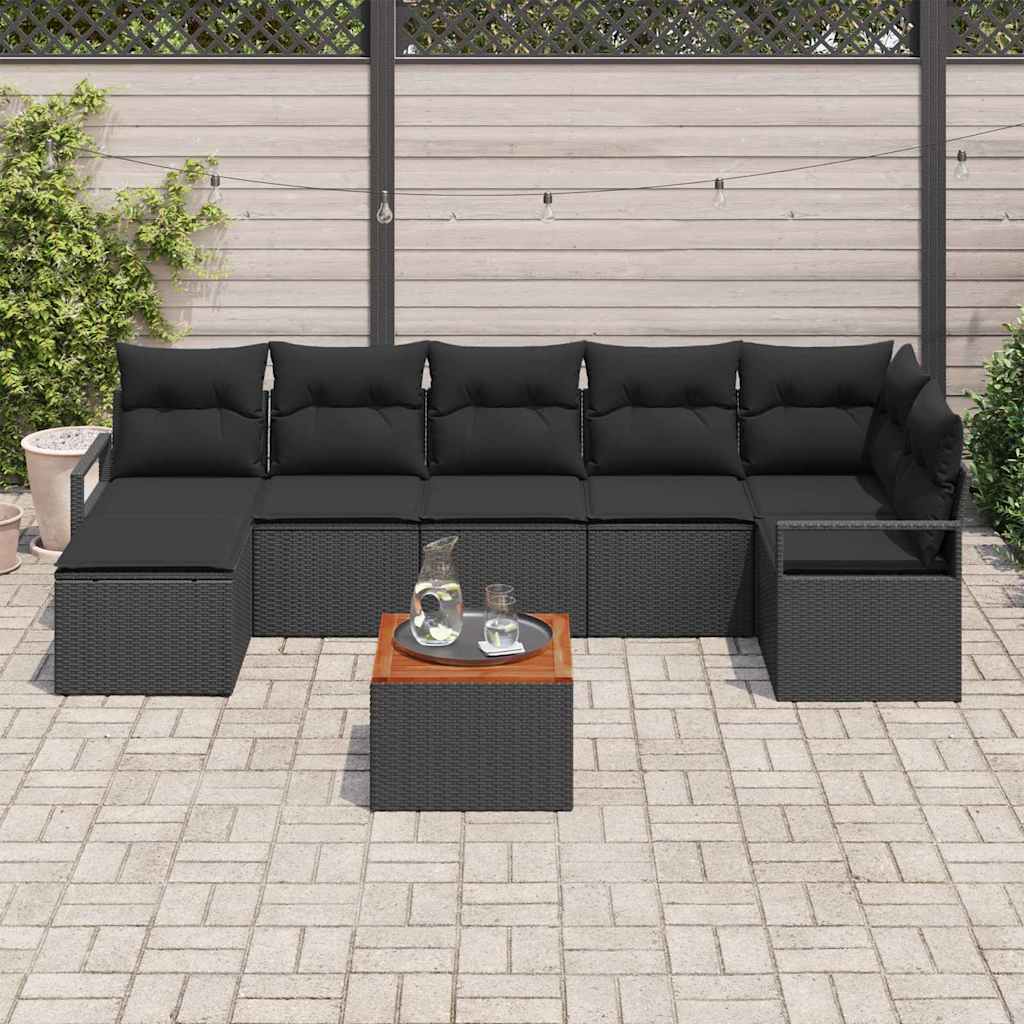 Conjunto de sofás de jardín 8 pcs Negro ratán sintético