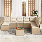 Conjunto de sofás de jardín 9 pcs Beige y Crema ratán sintético