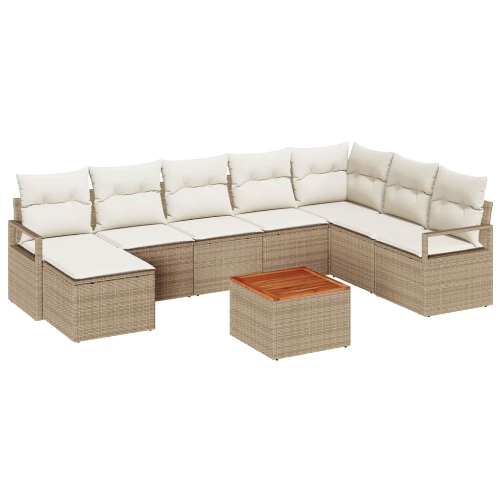 Conjunto de sofás de jardín 9 pcs Beige y Crema ratán sintético