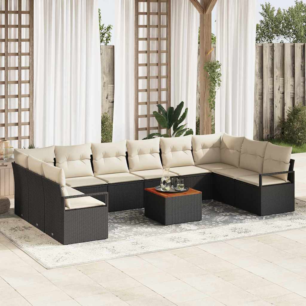 Conjunto de sofás de jardín 11 pcs Negro y crema
