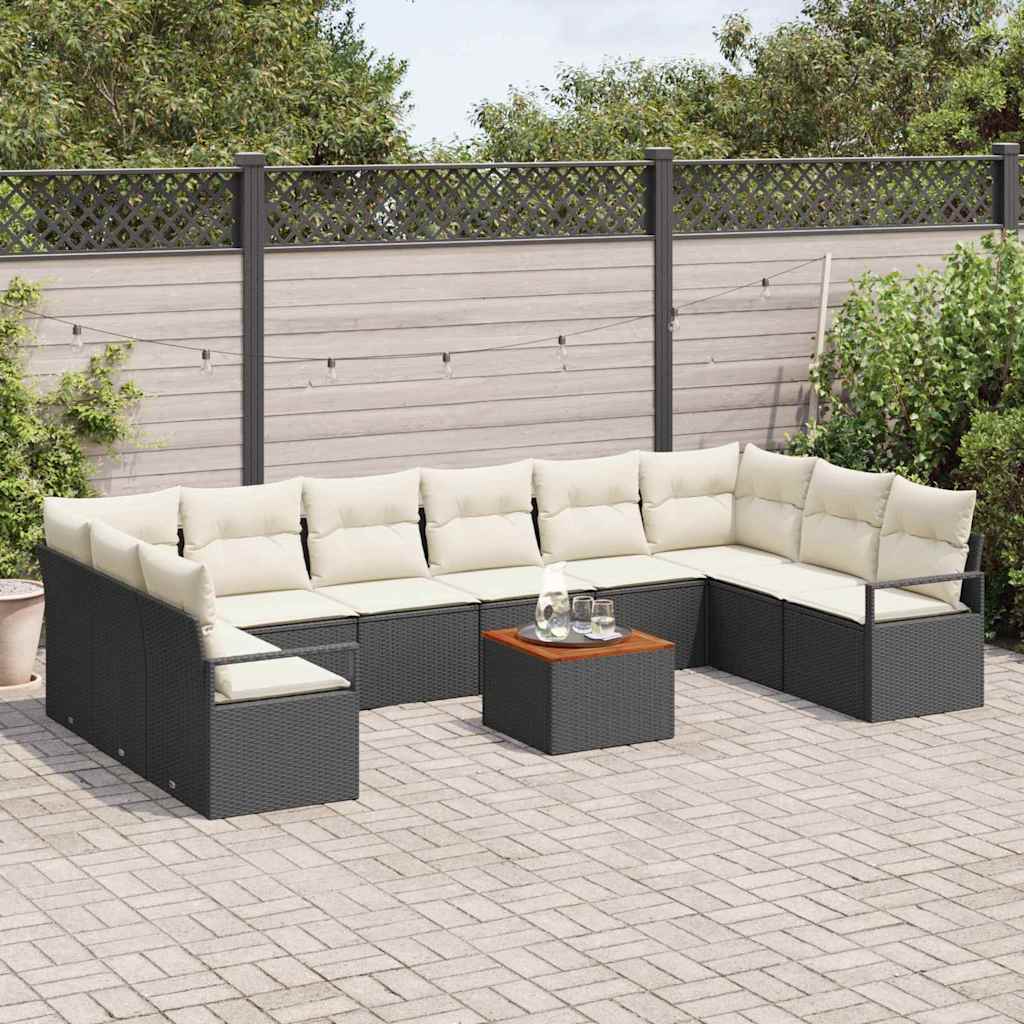 Conjunto de sofás de jardín 11 pcs Negro y crema