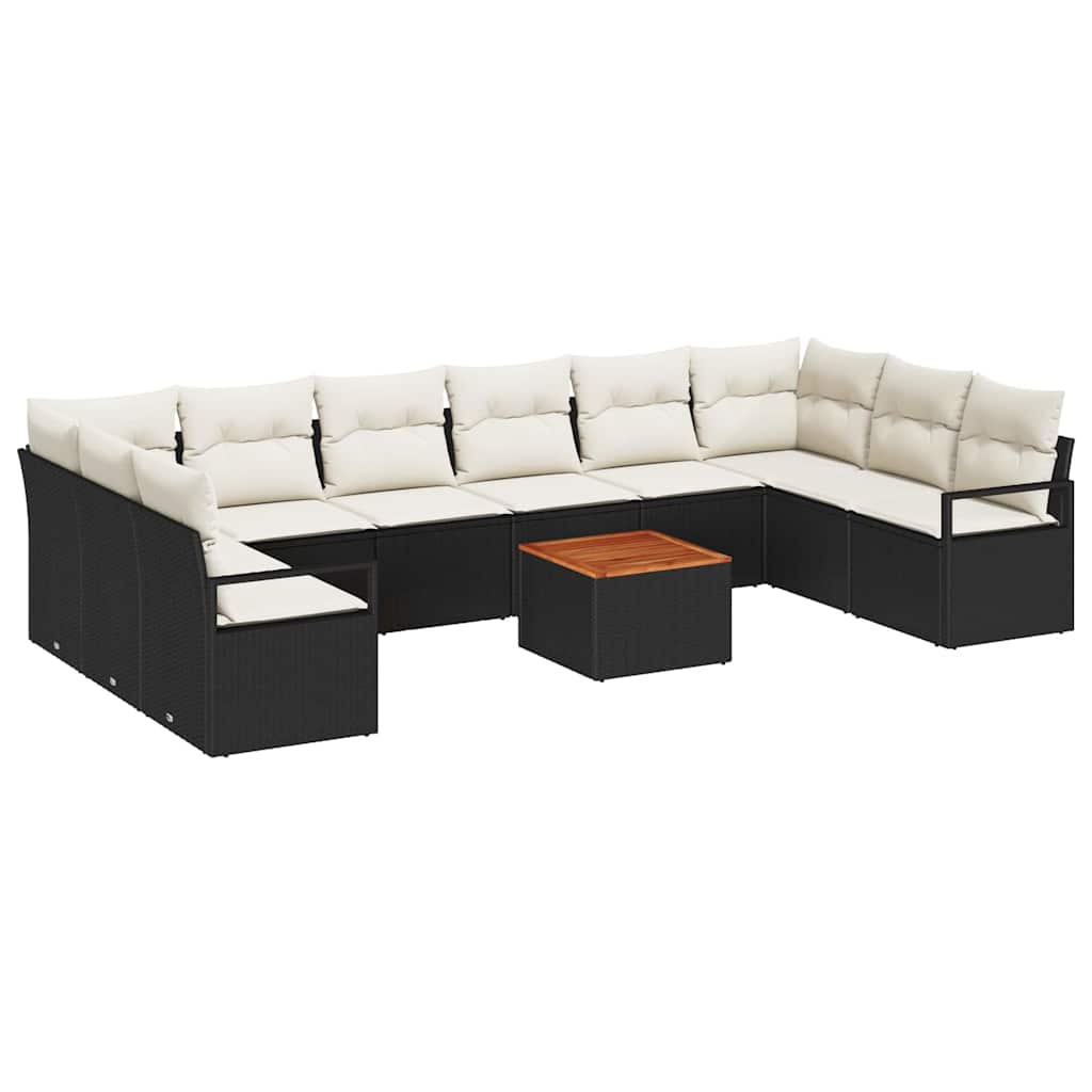 Conjunto de sofás de jardín 11 pcs Negro y crema