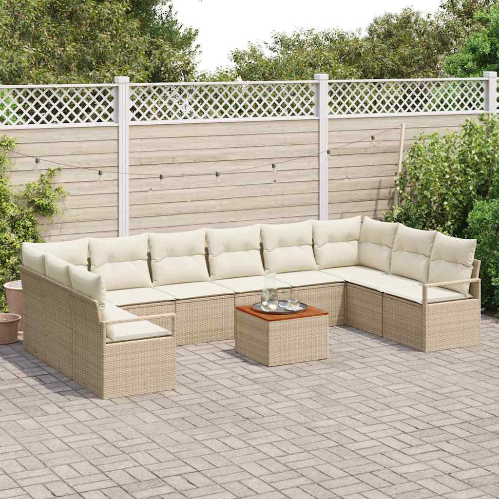 Conjunto de sofás de jardín 11 pcs Beige y Crema
