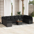 Conjunto de sofás de jardín 11 pcs Negro ratán sintético