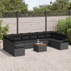 Conjunto de sofás de jardín 11 pcs Negro ratán sintético