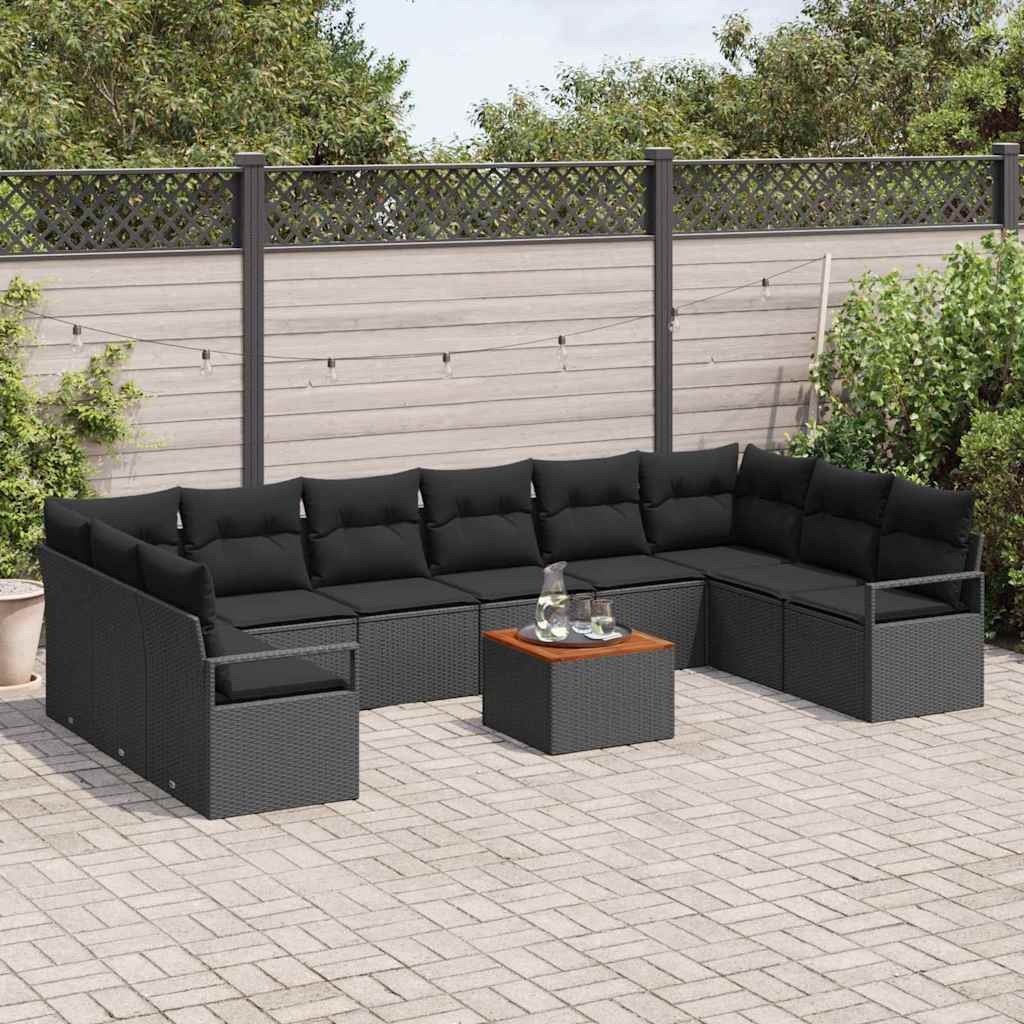 Conjunto de sofás de jardín 11 pcs Negro ratán sintético