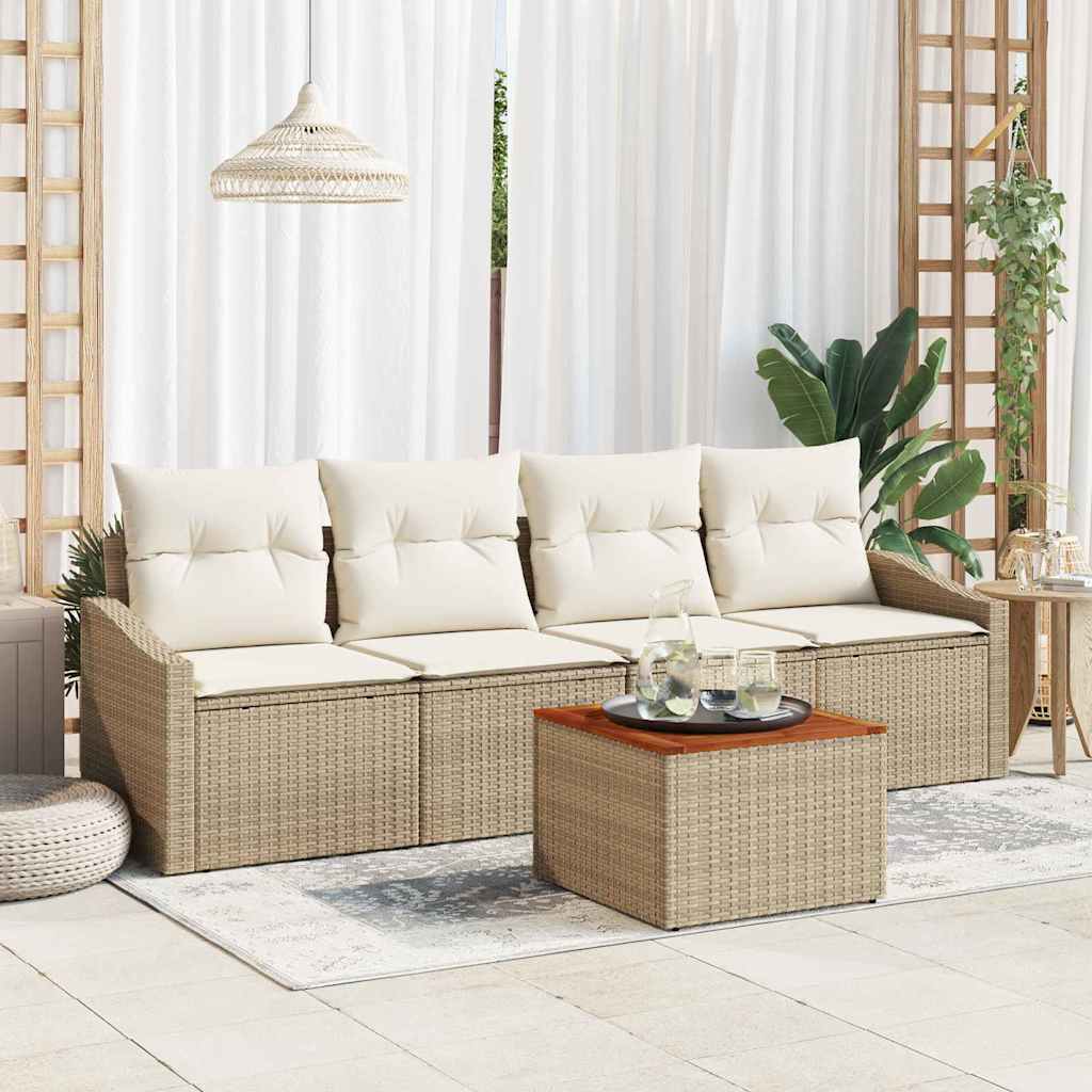 Conjunto de sofás de jardín 5 pcs Beige y Crema ratán sintético