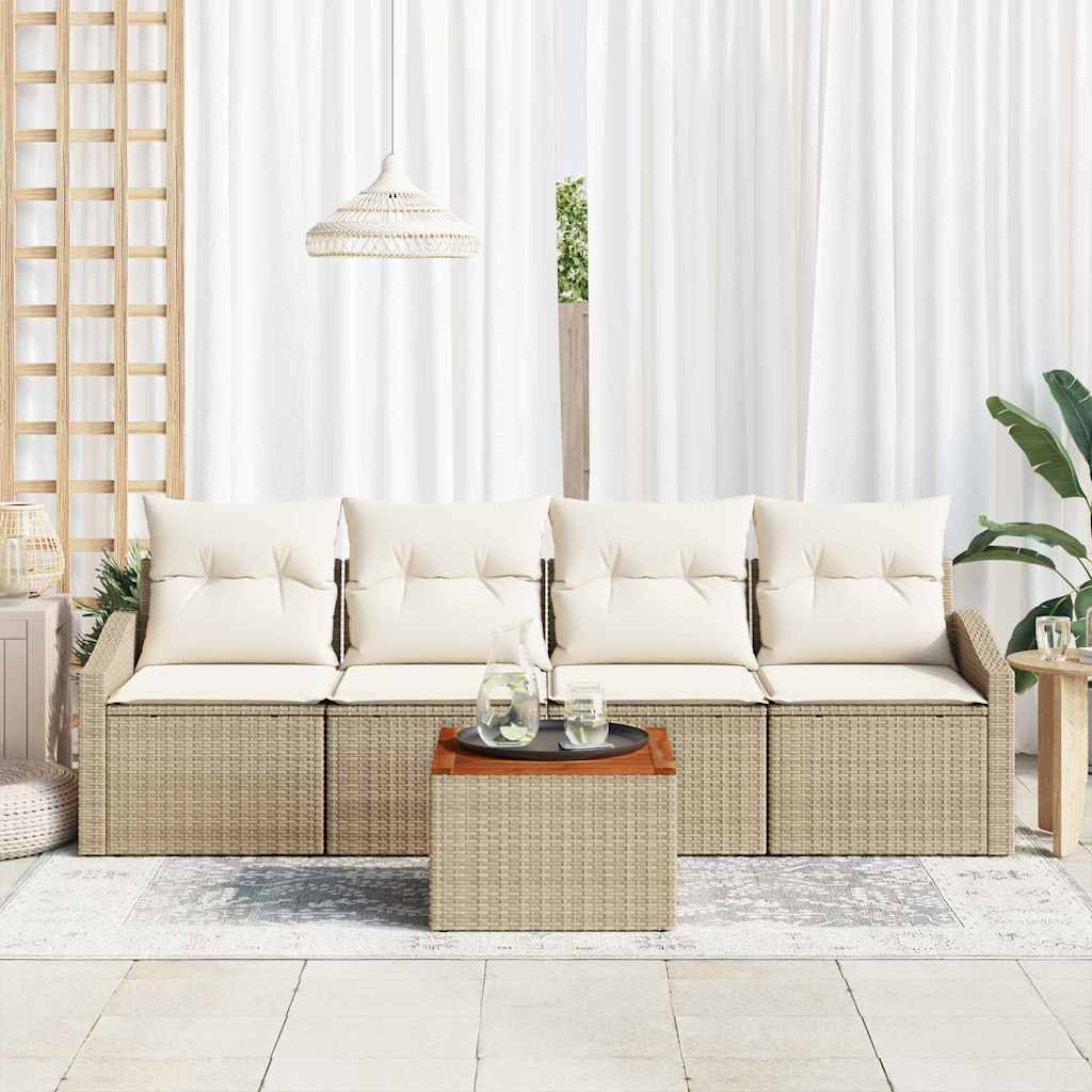 Conjunto de sofás de jardín 5 pcs Beige y Crema ratán sintético