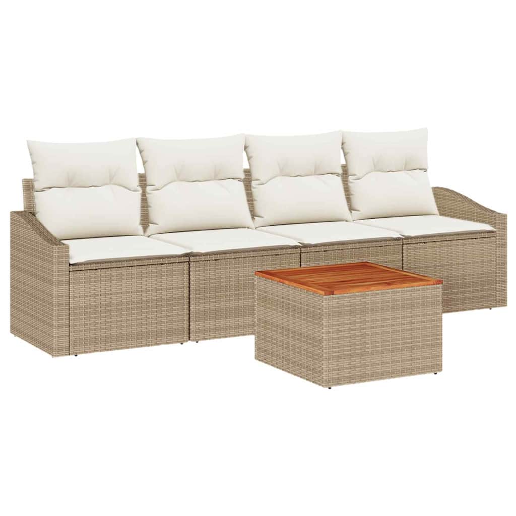 Conjunto de sofás de jardín 5 pcs Beige y Crema ratán sintético