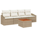 Conjunto de sofás de jardín 5 pcs Beige y Crema ratán sintético