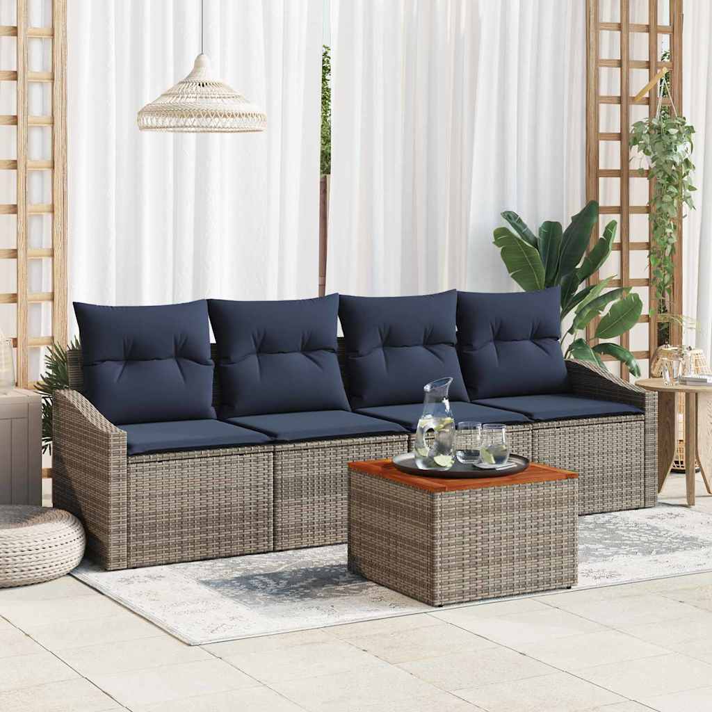 Conjunto de sofás de jardín 5 pcs Beige ratán sintético