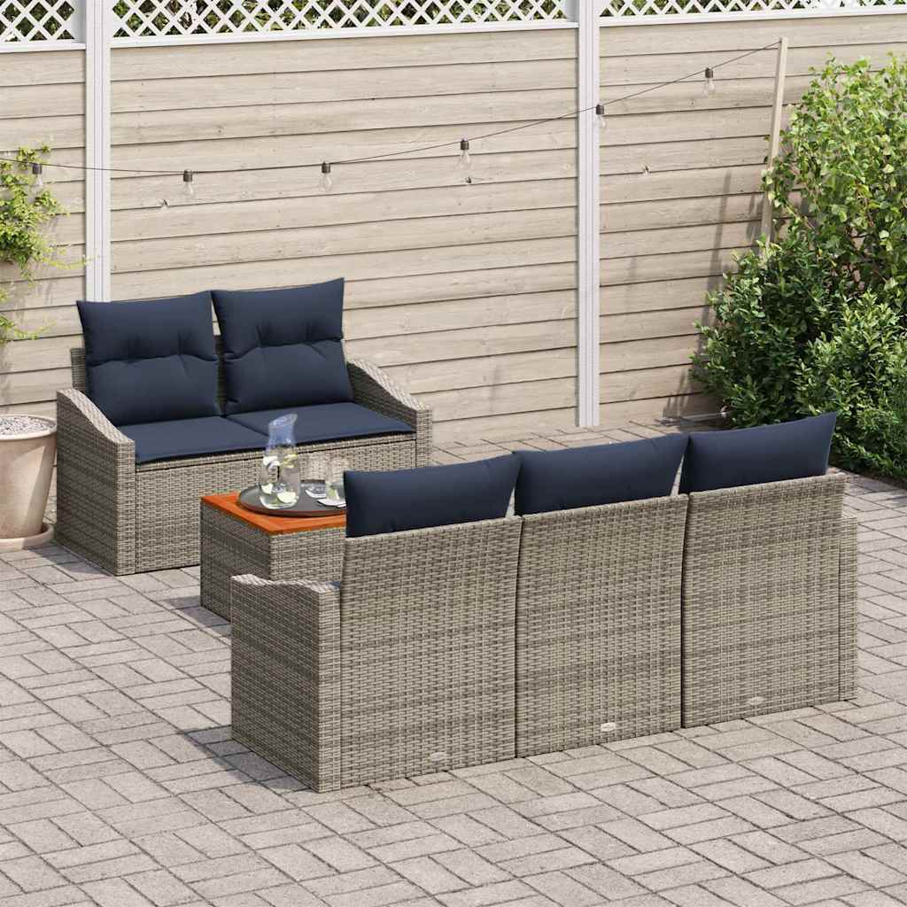 Conjunto de sofás de jardín 6 pcs Gris y azul marino