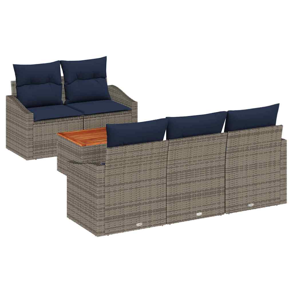 Conjunto de sofás de jardín 6 pcs Gris y azul marino