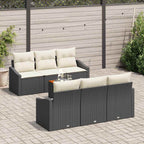 Conjunto de sofás de jardín 7 pcs Negro y crema ratán sintético