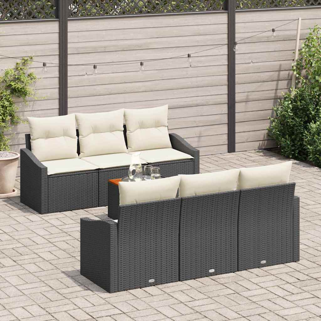 Conjunto de sofás de jardín 7 pcs Negro y crema ratán sintético