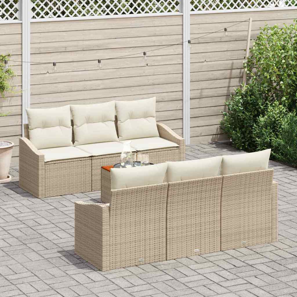 Conjunto de sofás de jardín 7 pcs Beige y Crema ratán sintético