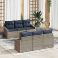 Conjunto de sofás de jardín 7 pcs Gris y azul marino