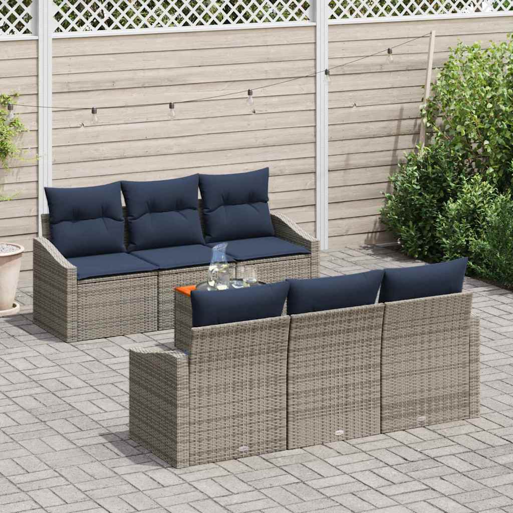Conjunto de sofás de jardín 7 pcs Gris y azul marino