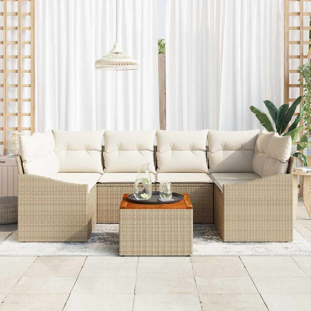 Conjunto de sofás de jardín 7 pcs Beige y Crema ratán sintético