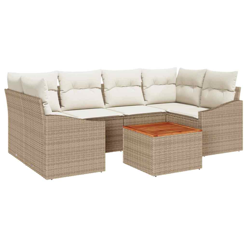 Conjunto de sofás de jardín 7 pcs Beige y Crema ratán sintético