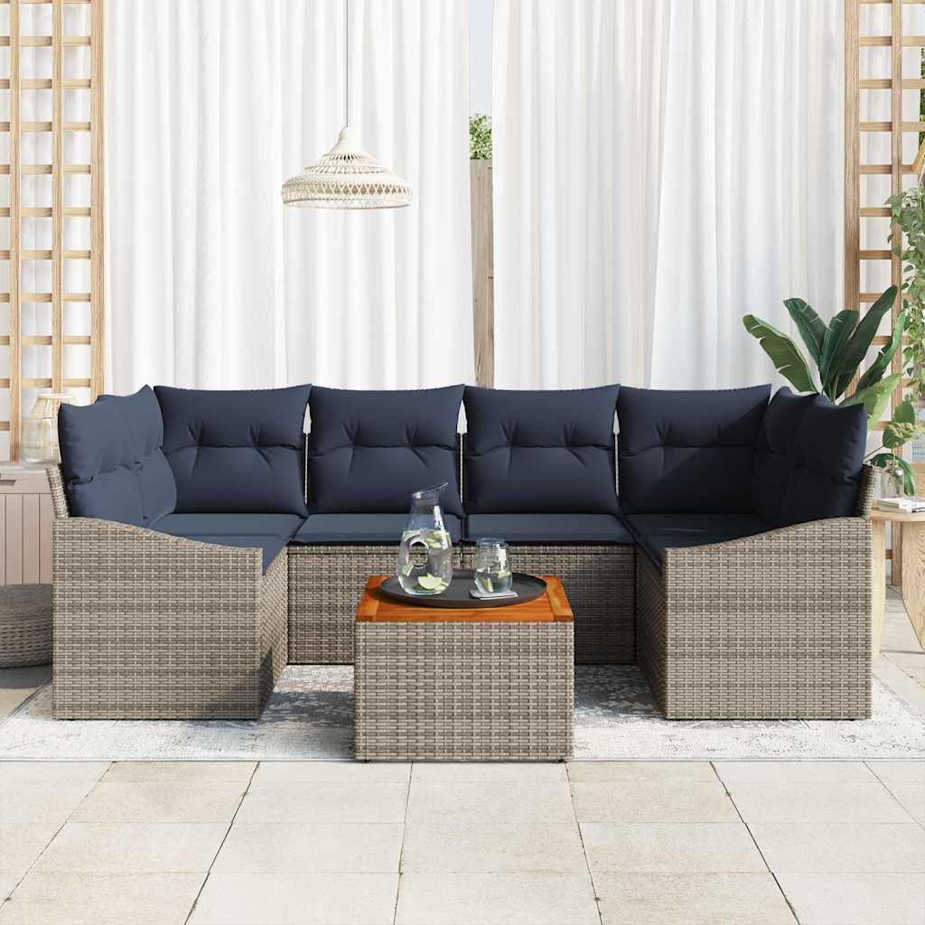 Conjunto de sofás de jardín 7 pcs Gris y azul marino