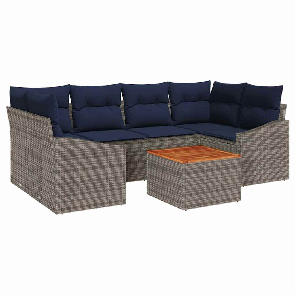Conjunto de sofás de jardín 7 pcs Gris y azul marino