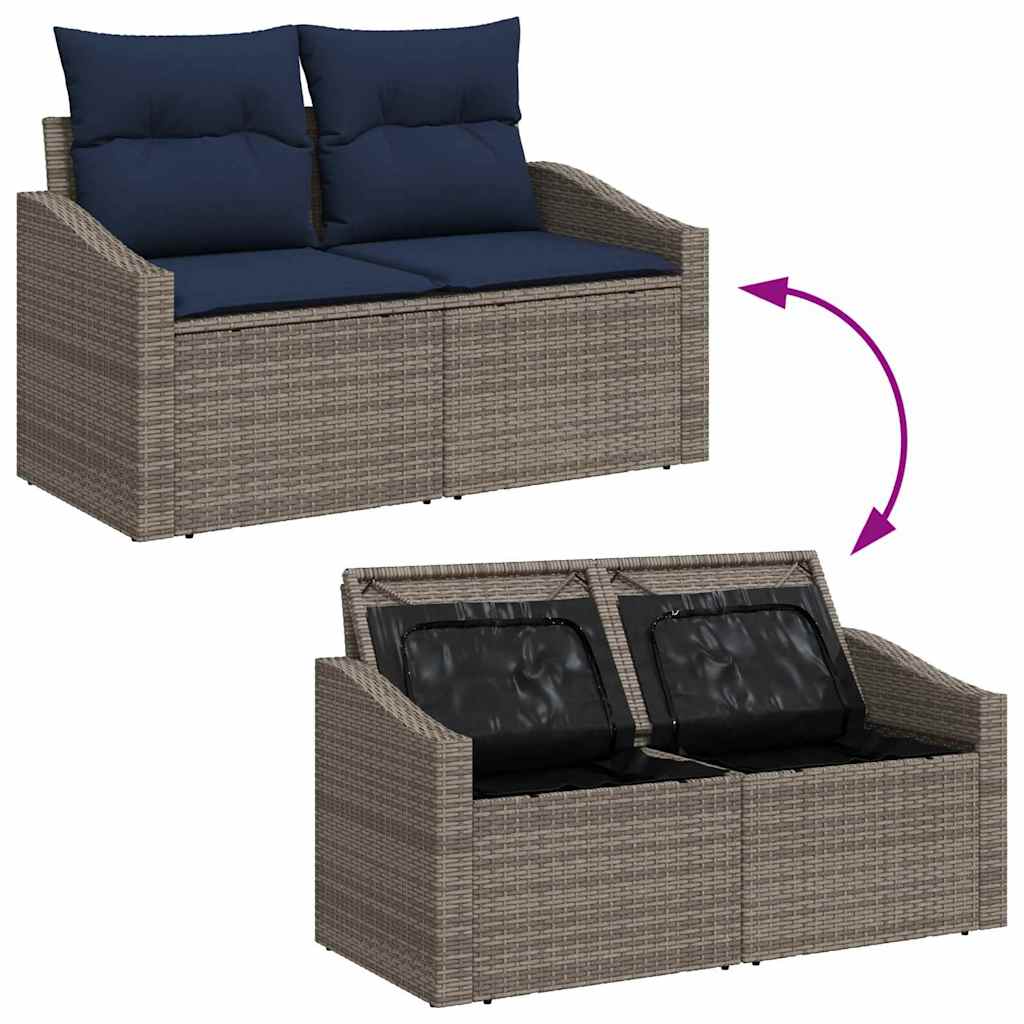Conjunto de sofás de jardín 7 pcs Gris y azul marino