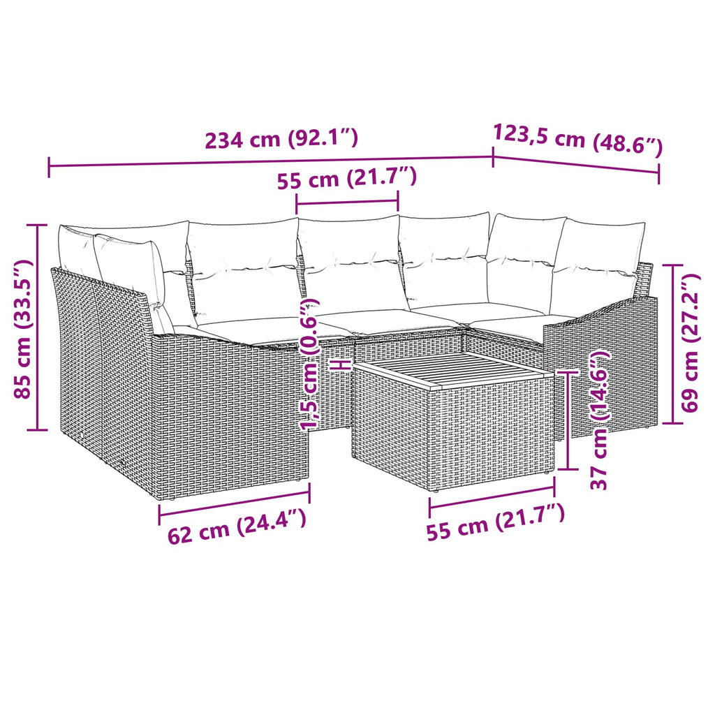 Conjunto de sofás de jardín 7 pcs Gris y azul marino
