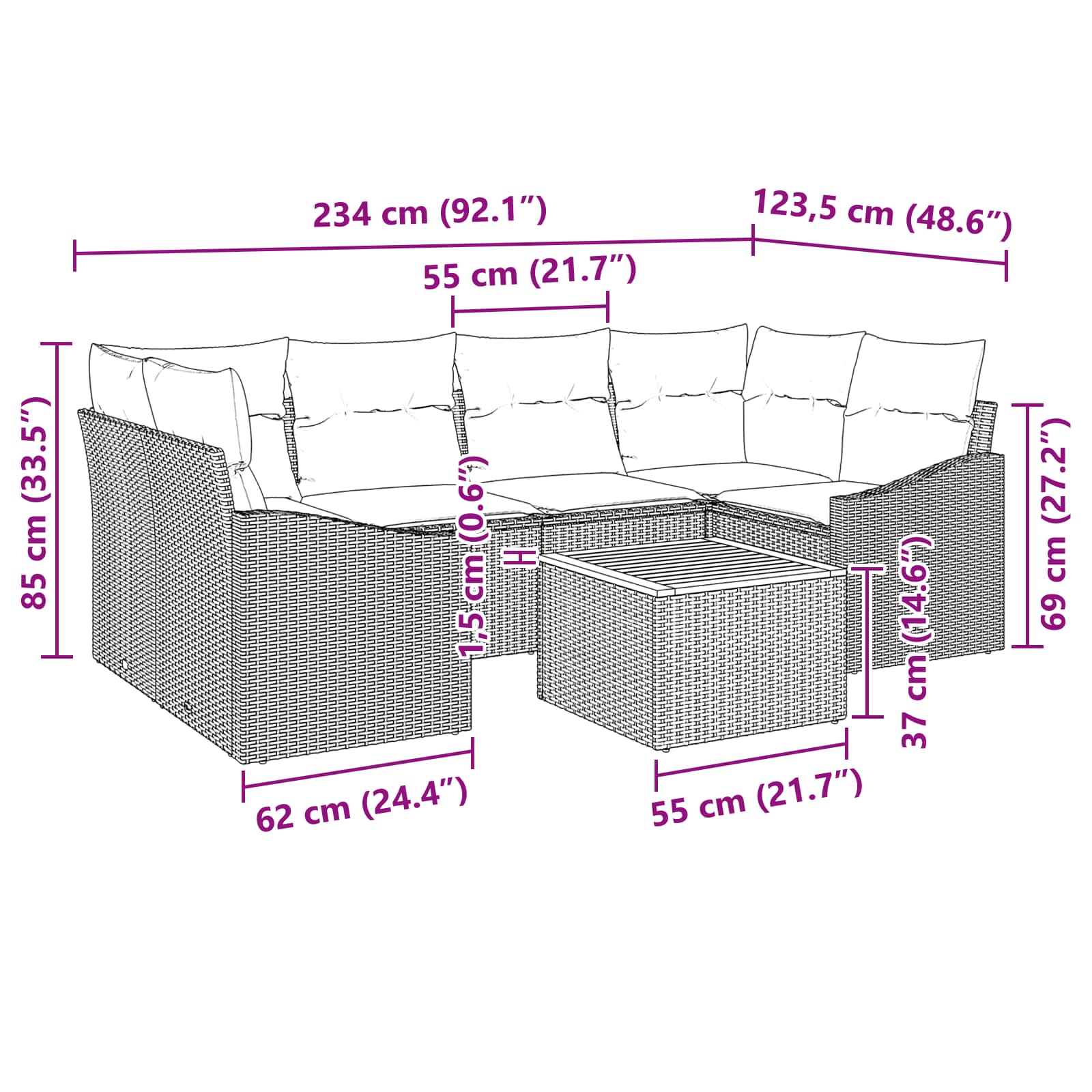 Conjunto de sofás de jardín 7 pcs Gris y azul marino