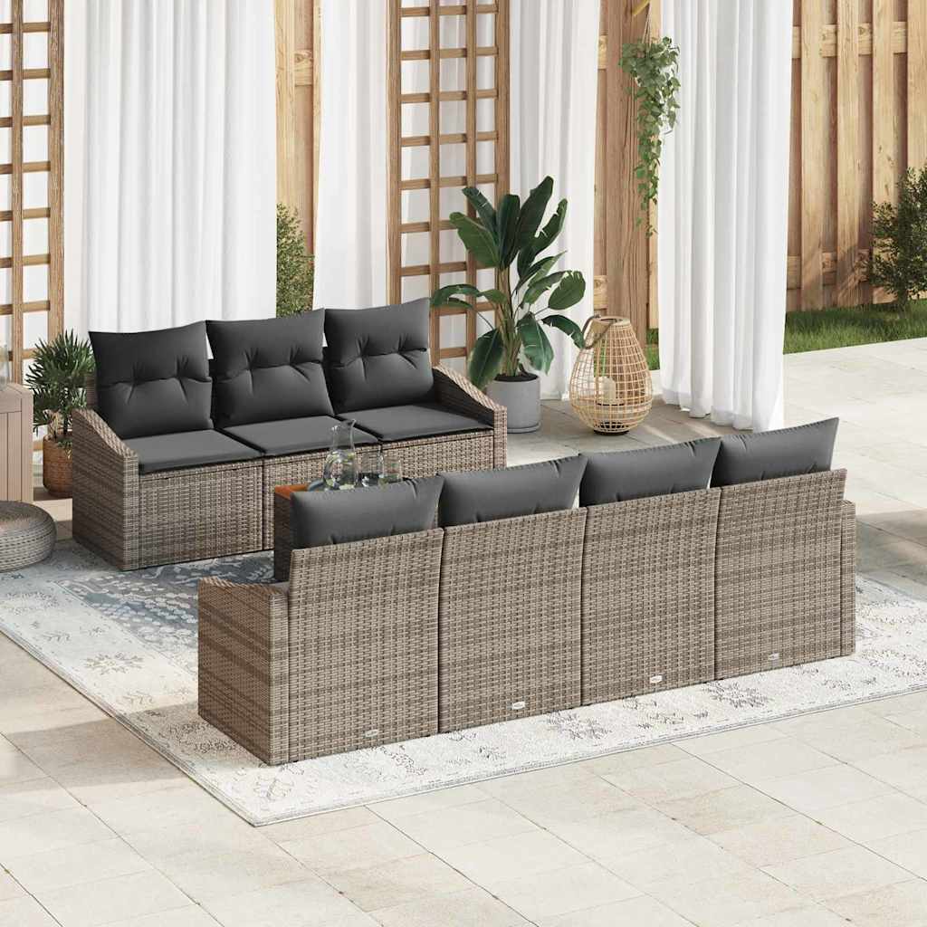 Conjunto de sofás de jardim 8 peças em vime sintético bege e creme