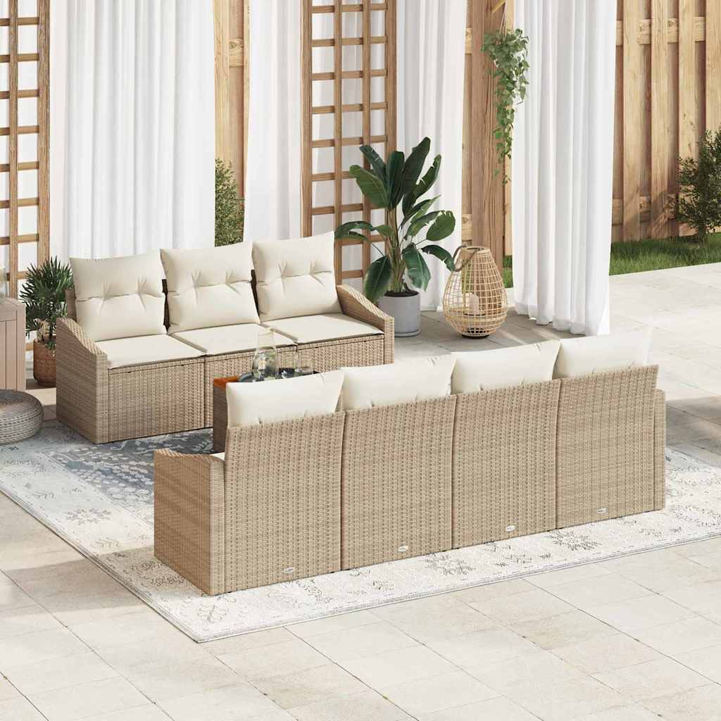 Conjunto de sofás de jardín 8 pcs Beige y Crema ratán sintético